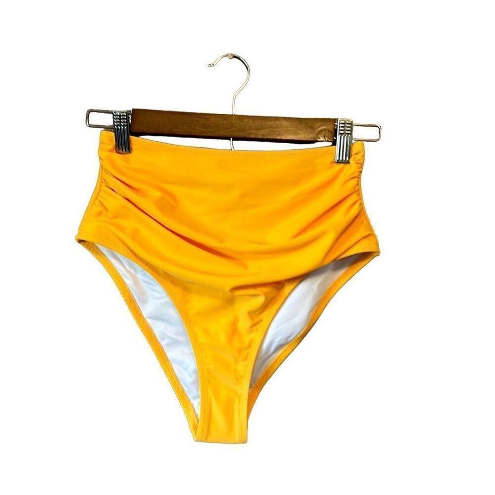 Cupshe High Waisted Yellow‎ Swimsuit Bottoms Ruched Bikini Panties